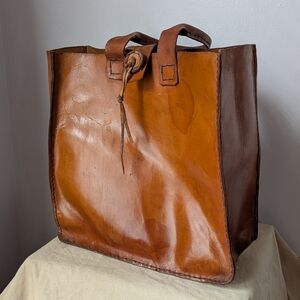 ✨ SOLD ✨ Vintage Handmade Cognac Leather Tote Bag